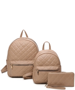 3in1 Quilted Classic Backpack Set LF402T3 STONE